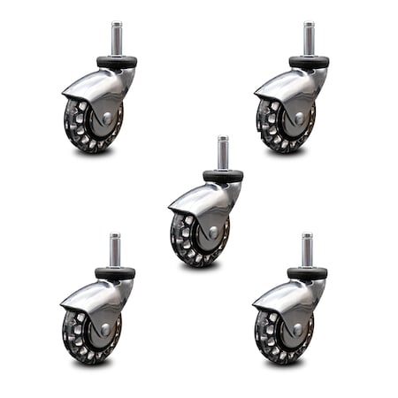 Service Caster 3 Inch Bright Chrome Hooded Polyurethane 3/8 Inch Grip Ring Stem Casters, 5PK SCC-GR03S310-PPUBD-BC-716138-5